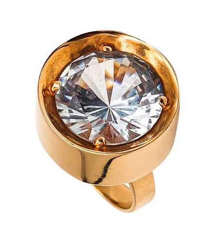 Danish 1970 Geometric Ring In 14Kt Gold With 7.50 Cts Blue Topaz