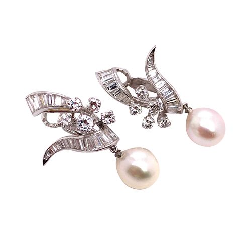 Art Deco Diamond & Pearl Earrings