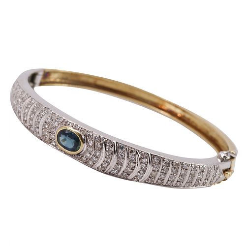 3.50ctw in Sapphire & Diamonds 18k Gold Cuff Bracelet