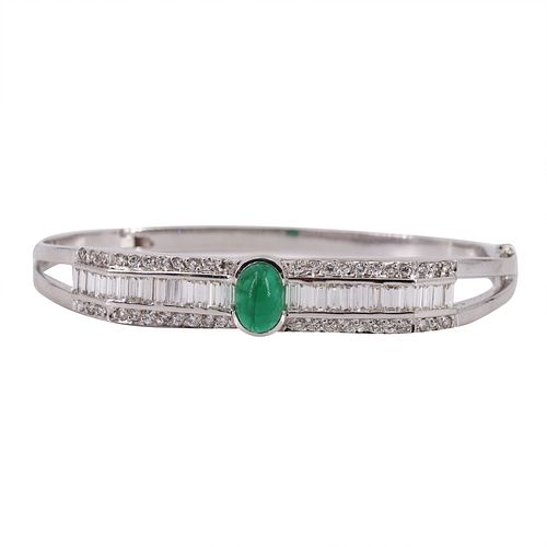 4.0ctw in Emerald & Diamonds 14k Gold Cuff Bracelet