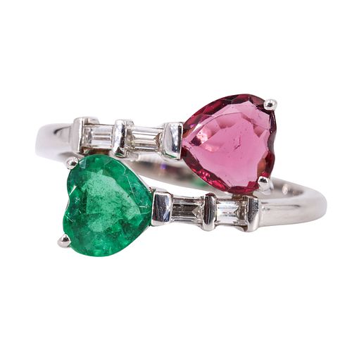 Toi et Moi Ruby, Emerald & Diamonds 18k Gold Ring