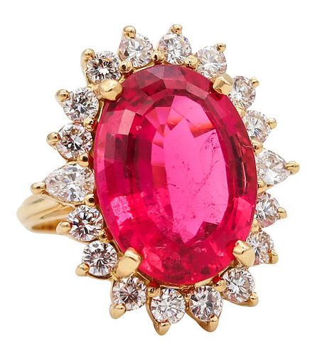 GIA Cocktail Ring in 18Kt Gold With 14.80 Ctw Diamonds & Rubellite Tourmaline