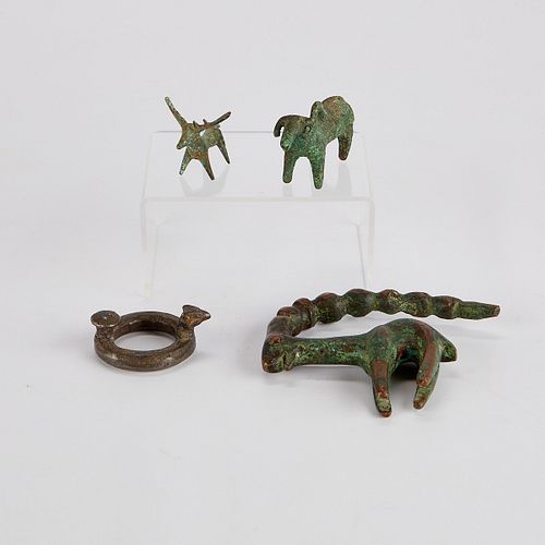 4 Chinese Bronzes - Deer, Ram, Chariot Fitting