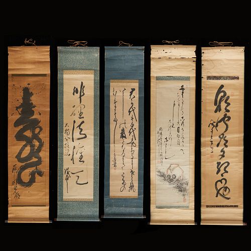 Grp: 5 Japanese Calligraphy Hanging Scrolls
