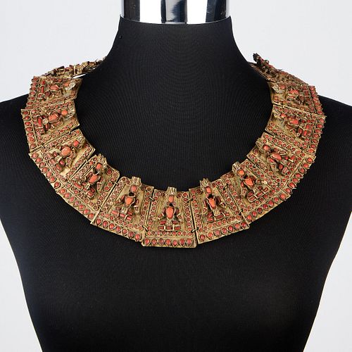 Tibetan 19th c. Coral & Brass Necklace