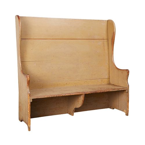 19th c. American Painted Pine Settle Bench