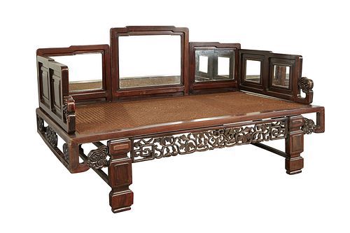 Chinese Hardwood Day Bed w/ Mirror Inserts