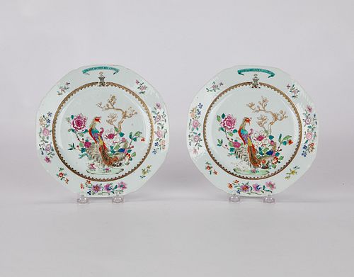 Pair Chinese Export Armorial Porcelain Plates