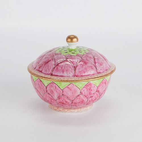 Chinese Lotus Famille Rose Covered Bowl
