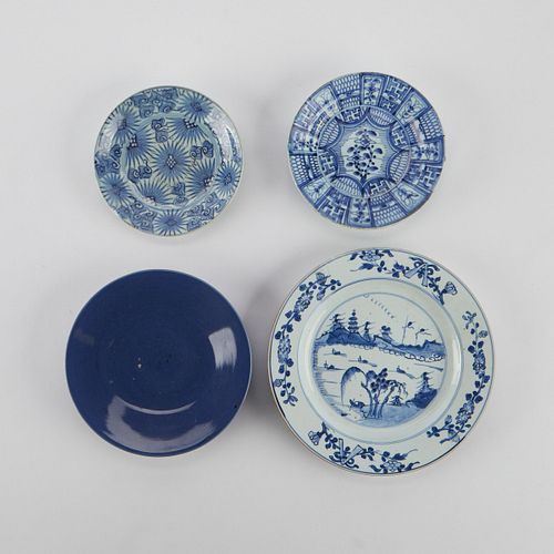 4 18th c. Chinese Porcelain Blue & White Plates