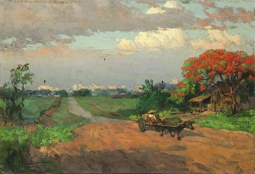 AMORSOLO, Fernando C. Manila Landscape with Ox