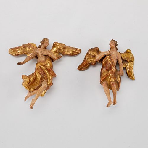 Pair of Small 19th c. Carved Gessoed Wooden Angels