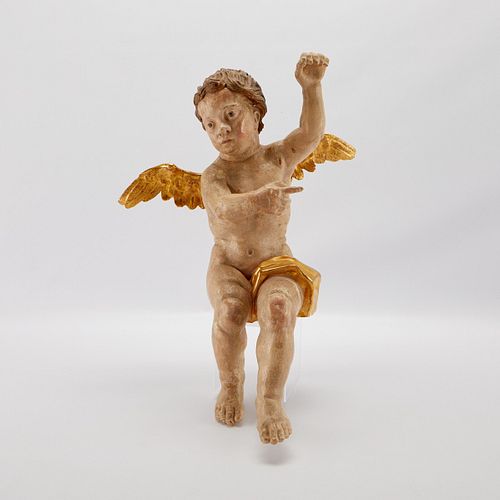 Large Carved & Gessoed Wooden Angel
