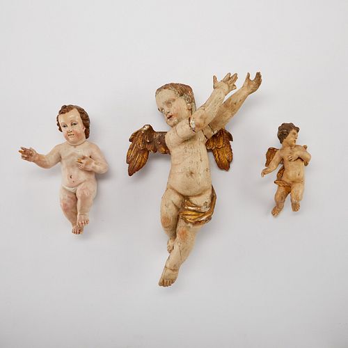 Group of 3 Carved and Gessoed Wooden Angels