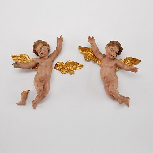 Pair of Late 19th c. Carved Wooded Angels