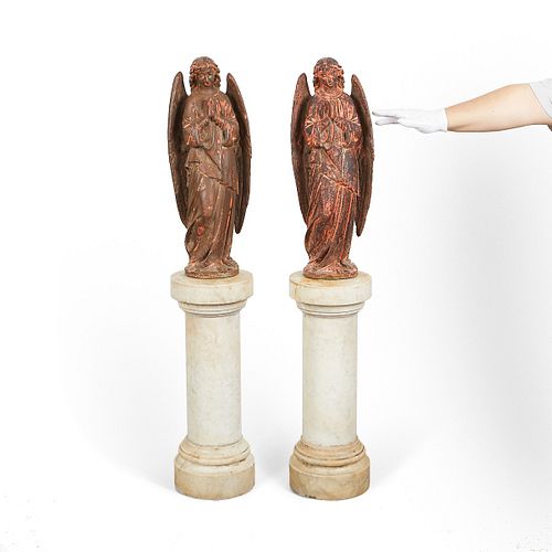 Pair of Iron Garden Angels w/ Marble Stands