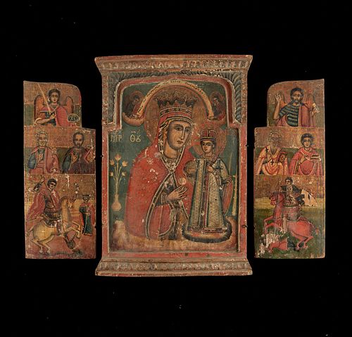 Greek Orthodox Polychrome 18th-19th c. Triptych