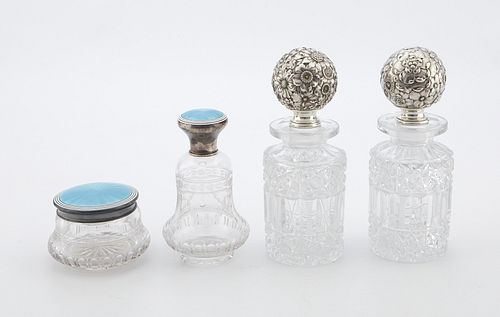 4 Vanity Jars - Gorham Sterling, Hawkes Guilloche
