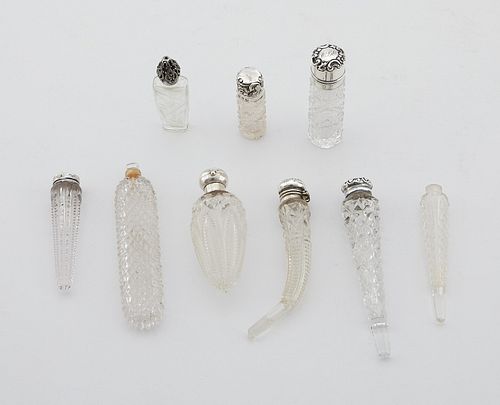 9 Cut Crystal Glass Perfume Bottles w/ Silver Lids