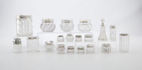 19 Crystal or Glass Vanity Jars w/ Silver Lids