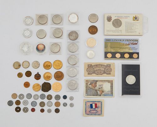 Large Group of Coins, Currency, & Tokens