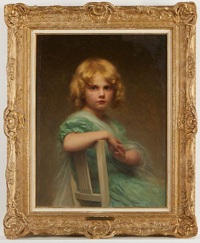 Edouard Cabane Girl in Green Dress Oil Painting