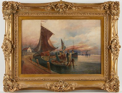 Karl Kaufmann Leo Perla Oil Painting Harbor