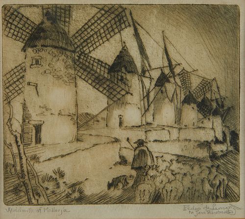 Pedro Joseph de Lemos "Windmills" Etching