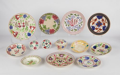 13 Spongeware Decorated Ceramic Plates & Dishes