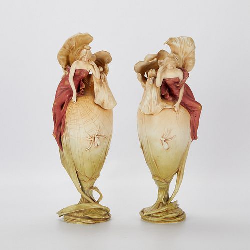 Pair Eduard Stellmacher Amphora Art Nouveau Vases