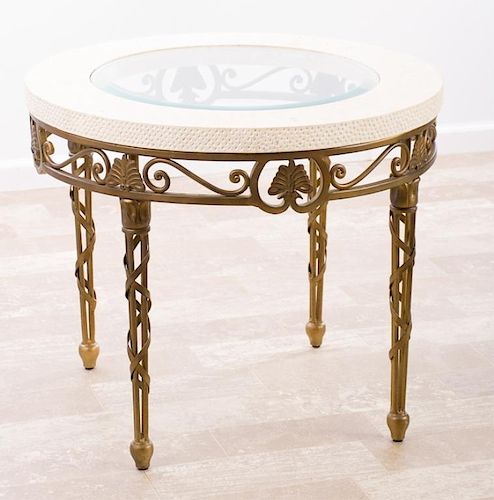 Travertine and Glass Top Round Table