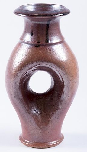 Signed Pottery Vase, Metallic Brown