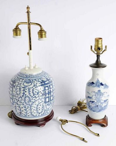 Two Blue and White Porcelain Lamps