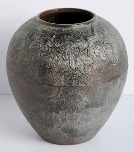 Cast Iron Oak Leaf Decorated Vase
