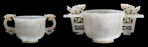Two Carved Jade Cups with Four Handles