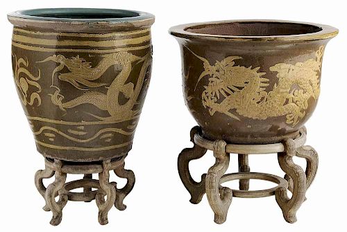 Two Slip-Decorated Stoneware Jars