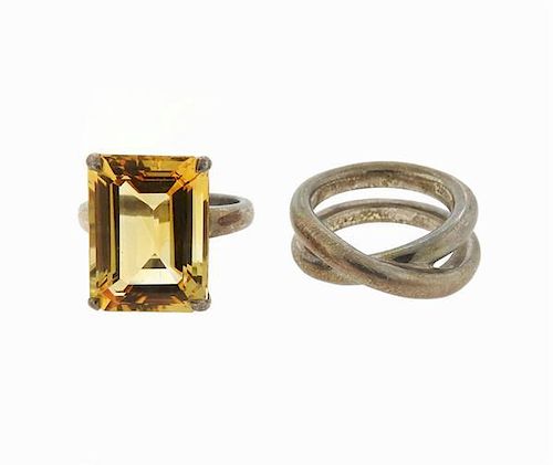 Tiffany &amp; Co Sterling Citrine Sparklers Band Ring Lot of 2