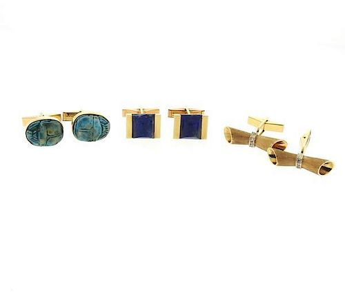 14k Gold Multi Color Stone Cufflinks Lot of 3 Pairs