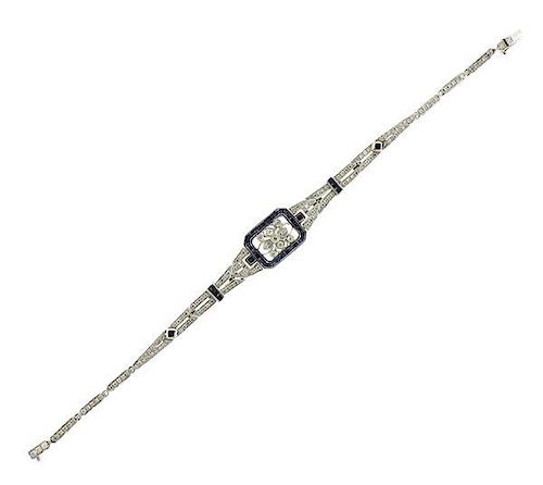 Deco Style 18K Gold Diamond Sapphire Bracelet
