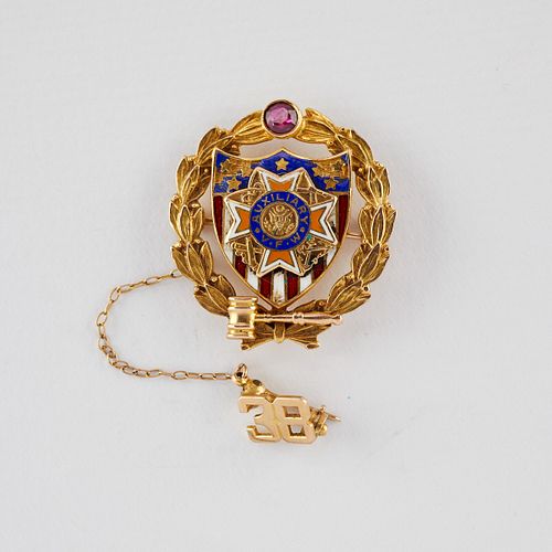 10K Gold VFW Auxiliary Pin w/ Ruby