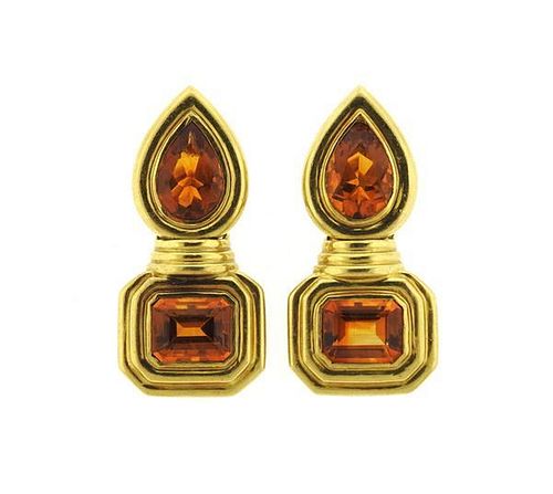 18k Gold Citrine Large Drop Earrings