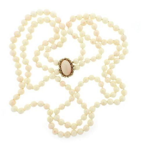1960s 14k Gold Angel Skin Coral Necklace
