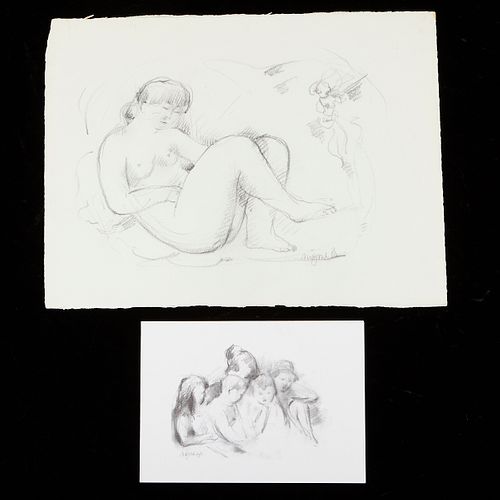 Group of 2 Nic Jonk Drawings Female Nude Figure