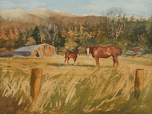 Bud Helbig Horse & Foal Watercolor Painting