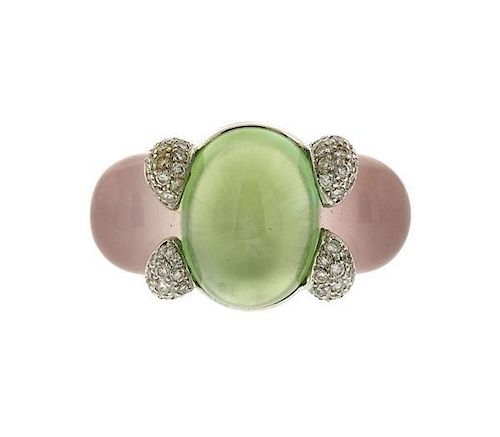 18k Gold Diamond Rose Green Quartz Ring