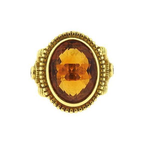 Judith Ripka 18K Gold Diamond Cognac Quartz Cocktail Ring