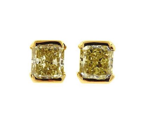 GIA 2.45ctw Natural Fancy Yellow Diamond 18k Gold Stud Earrings