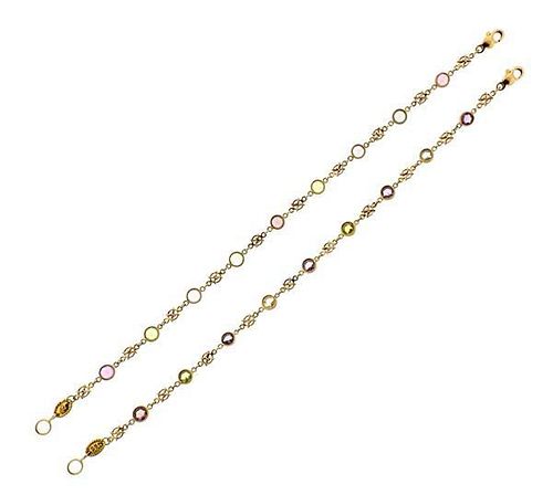 John Apel 18k Gold Multi Color Gemstone Bracelet Set of 2