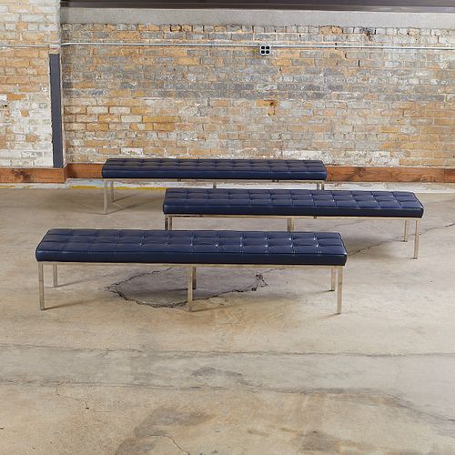 3 Florence Knoll Style MCM Leather Benches