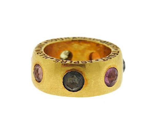 22k Gold Multi Color Gemstone Wide Band Ring